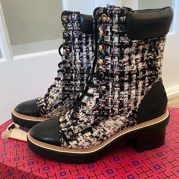 Tory Burch Shoes Tory Burch Miller Tweed Lug Sole Bootie Size